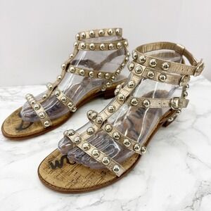 Sam Edelman Eavan Gladiator Sandals Womens 8 Gold Studded Flat Strappy